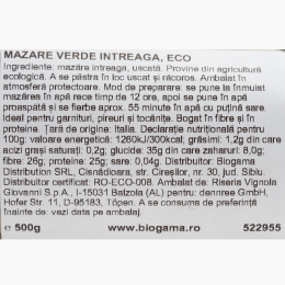 Mazăre verde întreagă eco, 500g