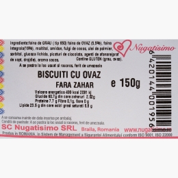 Biscuiți cu ovăz, fără zahăr, 150g