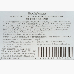 Chec fără gluten cu fulgi de ciocolată și fructe confiate, fără lactoză, 250g