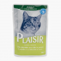 Hrană umedă pentru pisici adult, 100g, somon și cod