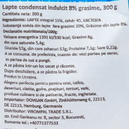 Lapte condensat îndulcit, 8% grăsime, 300g