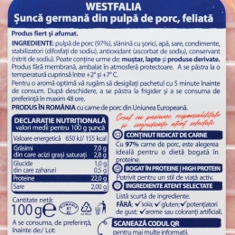 Șuncă germană Westfalia feliată 100g