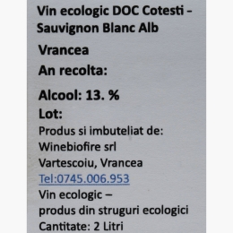 Vin alb eco Sauvignon Blanc, 13%, bag in box 2l