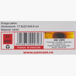 Pungă cadou Crăciun, M, 17.8x22.9x9.8cm