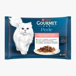 Hrană umedă pentru pisici, 4 x 85g, Perle cu vită/pui/iepure/somon în sos