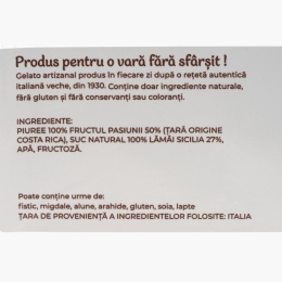 Înghețată italiană artizanală (gelato) limone + fructul pasiunii (vegan și fără zahăr) 300g