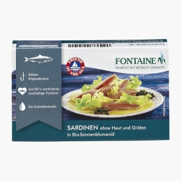 Sardine fără piele și oase, în ulei eco de floarea-soarelui, 120g