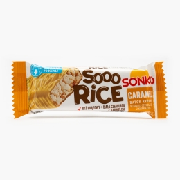 Baton de orez cu glazură de ciocolată albă cu caramel 16g