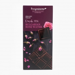 Ciocolată neagră eco vegană cu 70% cacao și ulei de trandafiri 70g
