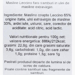 Măslinescu - Măsline negre Leccino fără sâmburi, condimentate, în ulei de măsline extravirgin, 280g