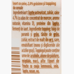 Iaurt Mic Dejun cu caise și topping de cereale, 2% grăsime, 143g