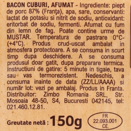 Bacon afumat cuburi Lardons 150g