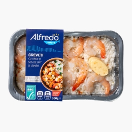 Creveți cu orez și sos de unt și lămâie, 300g