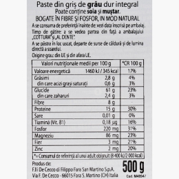 Paste integrale Penne Rigate, 500g