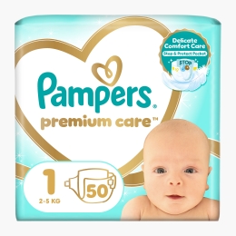 Scutece Premium Care Nou Nascut, mărimea 1, 2-5kg, 50 buc