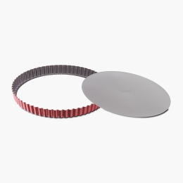 Tavă formă de copt Delibake, 28cm, bază detașabilă, înveliș antiaderent, argintiu/roșu