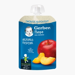Piure natural de măr și piersică, +6 luni, 150g