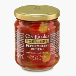 Ardei iuți umpluți cu cremă de ton, în ulei de măsline extravirgin 190g