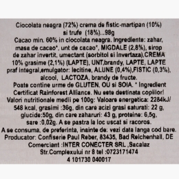 Ciocolată neagră cu cremă de fistic și migdale Mozart, 98g