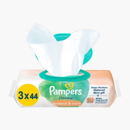 Șervețele umede Harmonie Protect & Care, 3 pachete x 44 buc, 132 buc, 0% plastic