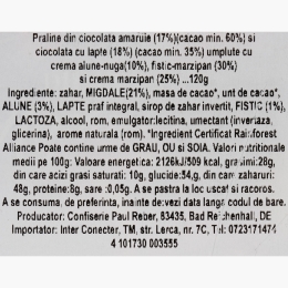 Praline Mozart portret cu ciocolată neagră și fistic 120g