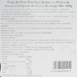 Fulgi de ovăz fini eco, fără gluten, cu pudră de cocos și chipsuri de cocos 200g
