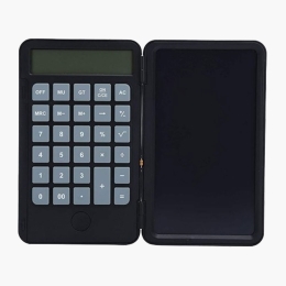 Calculator de mână reîncărcabil, cu tablă de scris, negru