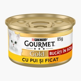 Hrană umedă pentru pisici, 85g, Mini fileuri în sos cu pui și ficat 