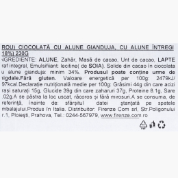Ciocolată cu alune Gianduja, cu alune întregi 18% 230g
