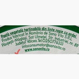 Pastă vegetală tartinabilă din linte roșie cu ardei roșu 100g