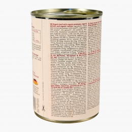 Hrană eco umedă pentru câini, 400g, cu vită, spanac și morcov 