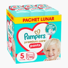 Scutece-chiloțel Premium Care Pants, mărimea 5, 11-17kg, 102 buc 
