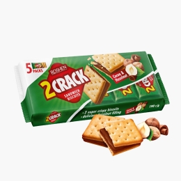 Biscuiți cu cremă de cacao și alune 2Crack, 190g