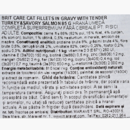 Hrană umedă pentru pisici adulte, cu curcan și somon Fillets in gravy, 85g