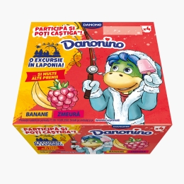 Brânzică de vaci pentru copii cu piure de banană și zmeură 4x50g