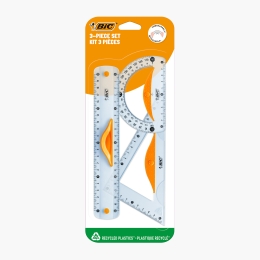 Set geometrie - riglă dublă 20cm, echer și raportor 180º