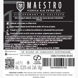 Vin spumant alb extrasec, Viorica, 12%, 0.75l