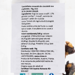 Specialitate crocantă din ciocolată raw și ghimbir eco 70g