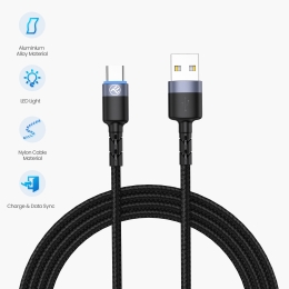 Cablu date USB - Type-C cu LED, 1.2m, negru