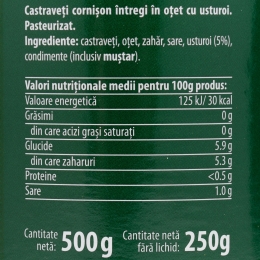 Castraveți cornișon în oțet cu usturoi 500g