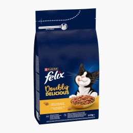 Hrană uscată pentru pisici Adult, 1.4kg, Doubly Delicious, cu pui, curcan și sfeclă roșie
