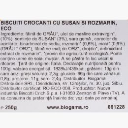 Biscuiți crocanți cu susan și rozmarin eco, 250g