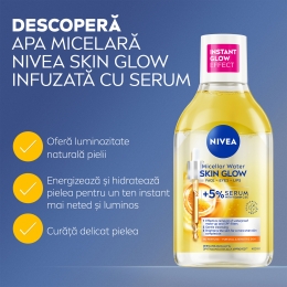Apă micelară Skin Glow infuzată cu serum cu efect de iluminare, 400 ml