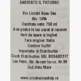 Vin roșu sec Barsento Il Paturno, Primitivo & Negroamaro, 14%, 750ml