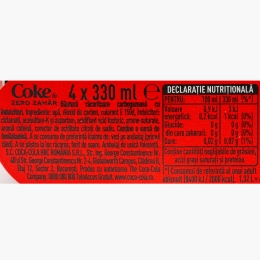 Băutură carbogazoasă cola zero zahăr doză 4x0.33l