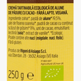 Cremă eco de cacao și alune Nocciolata, fără lapte 250g