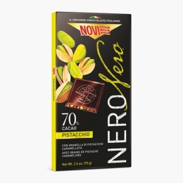 Ciocolată neagră cu fistic caramelizat, 70% cacao, 75g