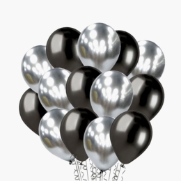 Set 10 baloane latex, 23 cm, negru/argintiu