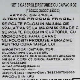 Set 3 caserole rotunde din sticlă, 450/840/1500ml