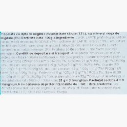 Ciocolată cu lapte, migdale caramelizate sărate și nuga cu miere și migdale 100g
